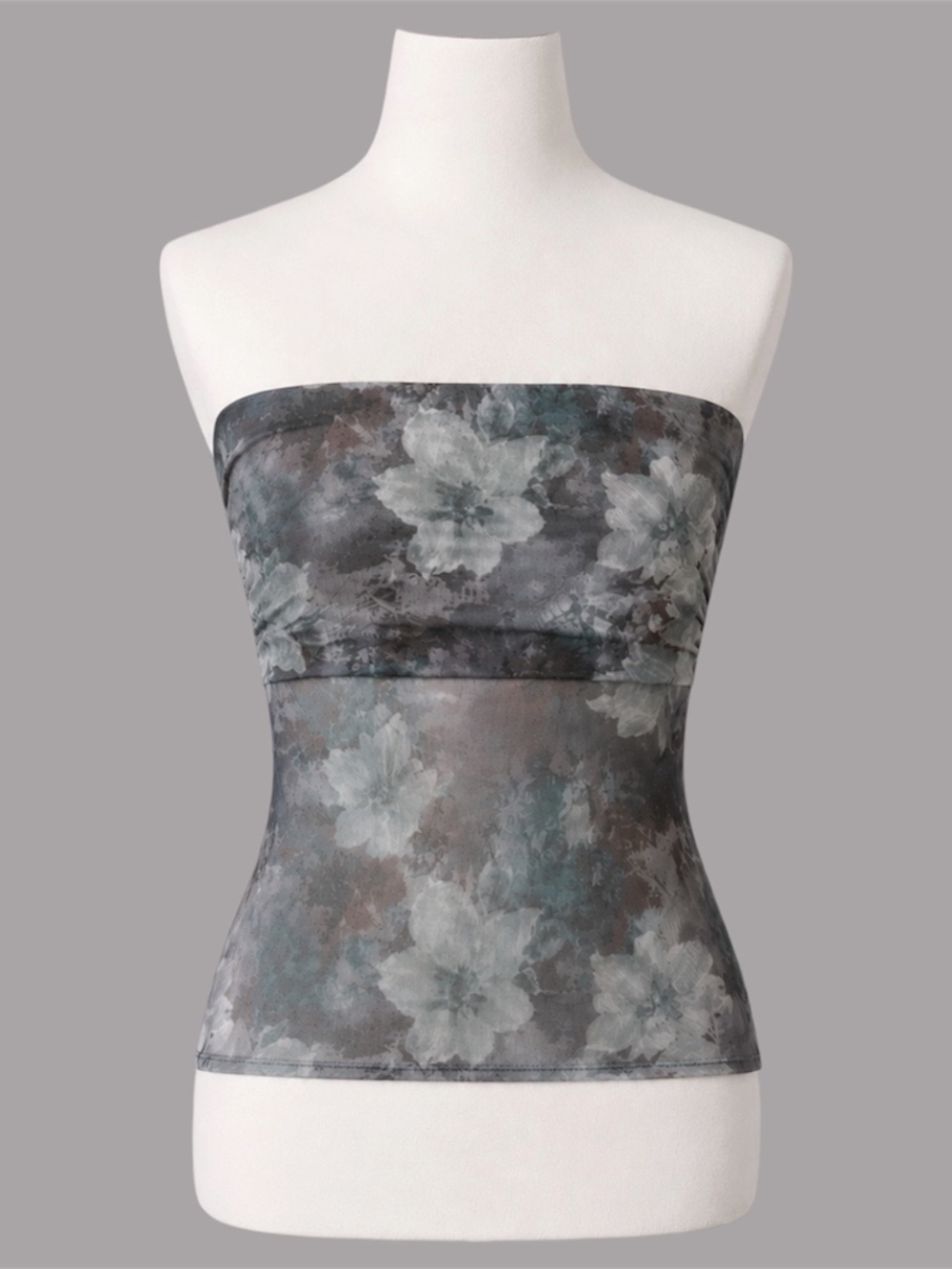 Rebellious Dreamer Gray Floral Mesh Tube Top